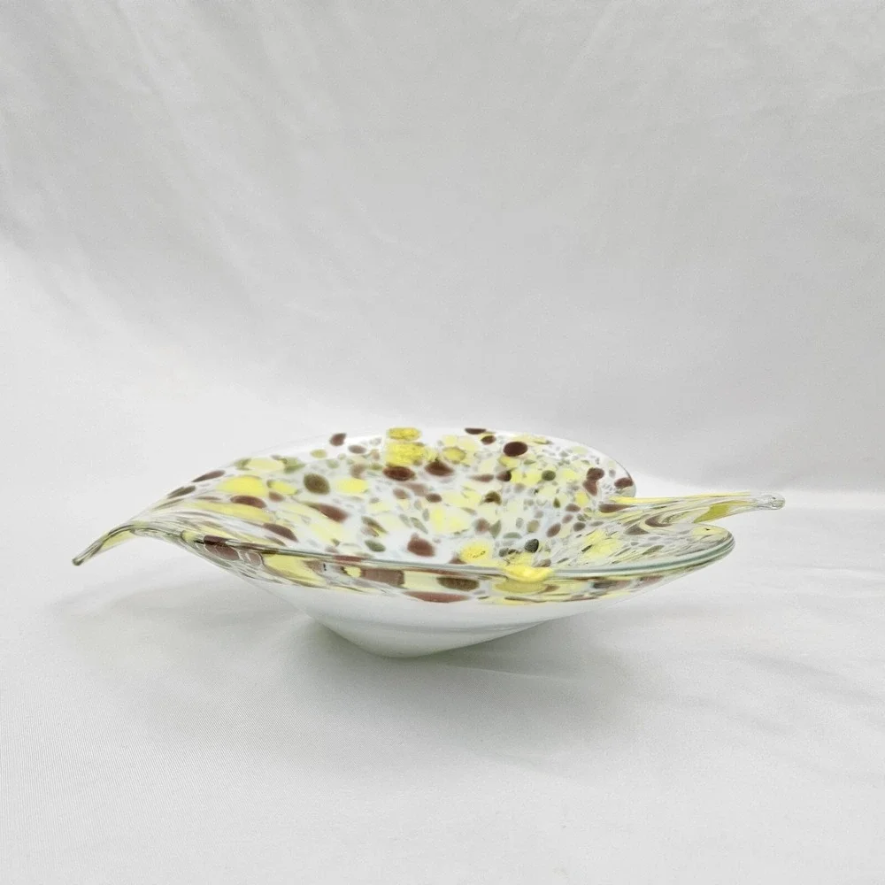 Vtg Murano Glass Confetti Leaf Candy Dish Trinket Bowl Italian Hand Blown